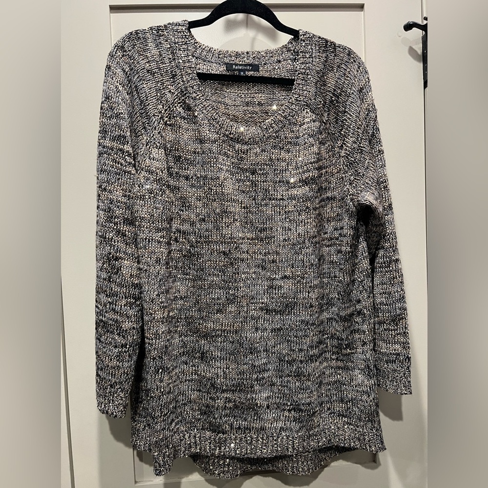 Relativity Embellished Space Dye Mini Sequin Sweater Gold and Black  Size 1X